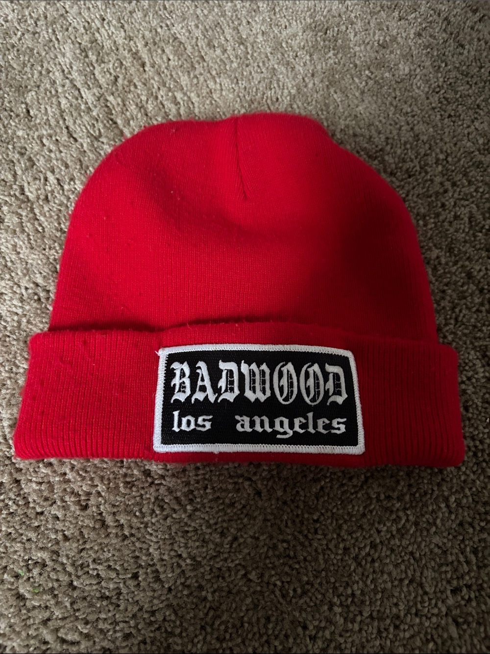 Los Angeles Apparel Red Beanie with Black Logo Patch